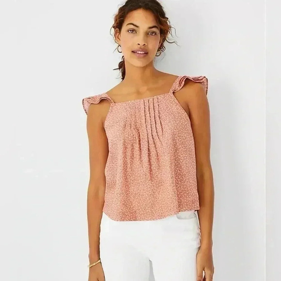 Ann Taylor Floral Linen Blend Pintucked Ruffle Tank Top Size Medium M NWT - Picture 8 of 8